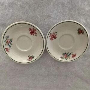 2 Syracuse China Red Flower Green Rim Saucers Commonwealth of Pennsylvania
